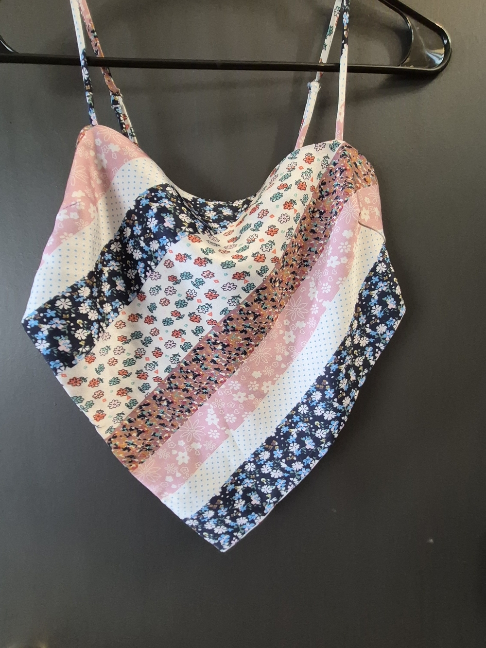 Patchwork Floral Bandana-Style Cami Top in Pink & Navy